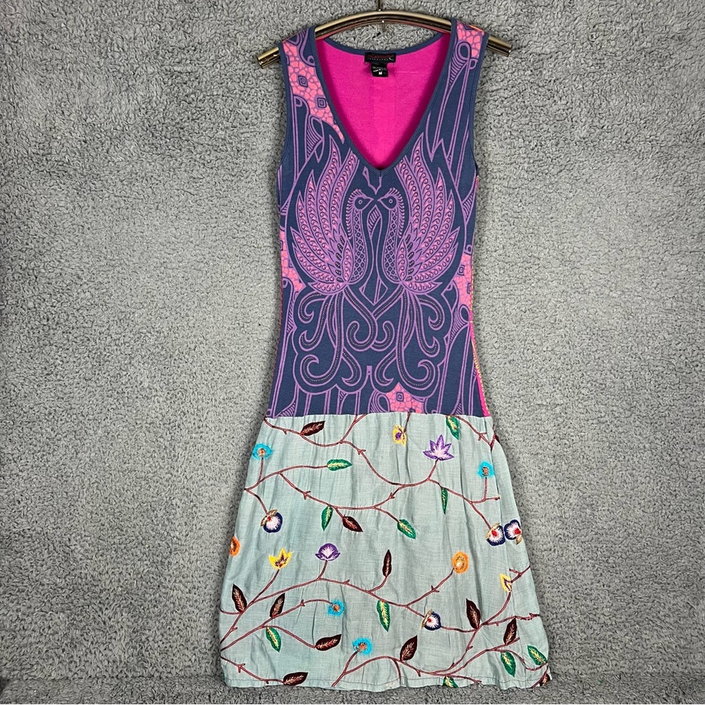 Vtg Y2K Custo Barcelona Graphic Print Drop Waist Sz M Dress Streetwear Embroider